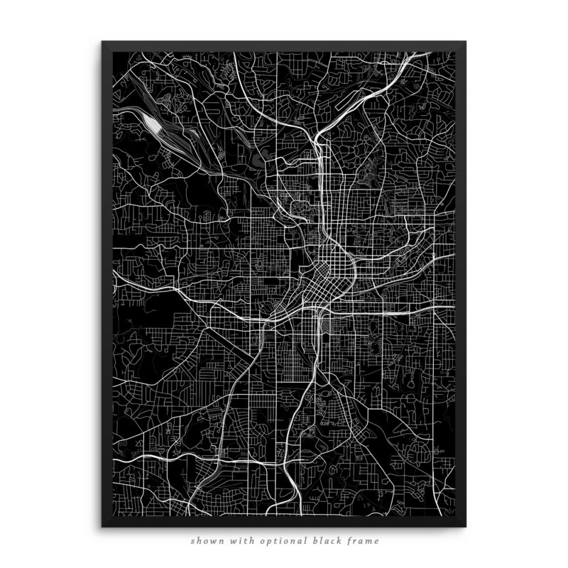 Atlanta GA City Street Map Black Poster