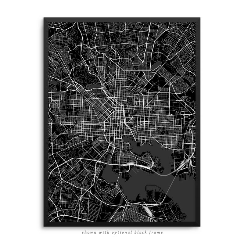 Baltimore MD City Street Map Black Poster