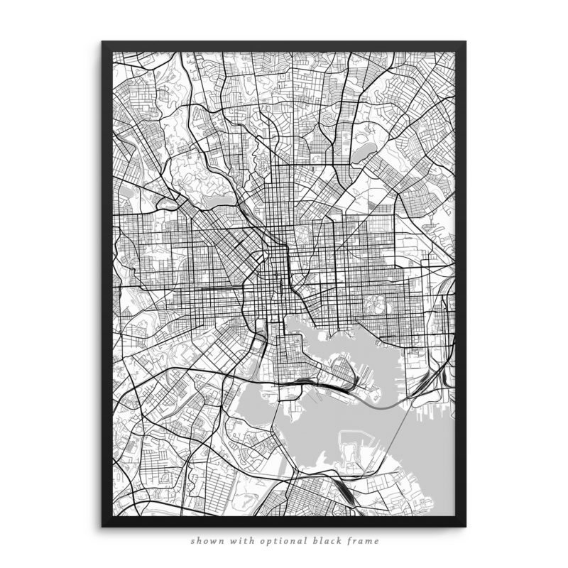 Baltimore MD City Street Map White Poster