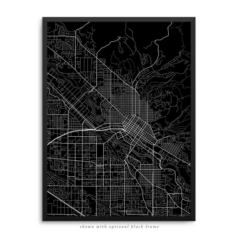 Boise ID City Street Map Black Poster