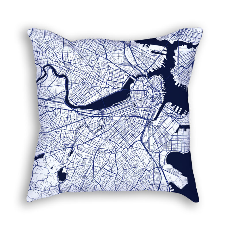 Boston Massachusetts City Map Art Decorative Throw Pillow