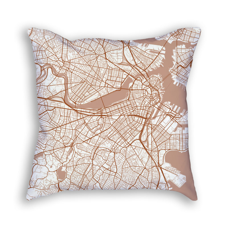 Boston Massachusetts City Map Art Decorative Throw Pillow