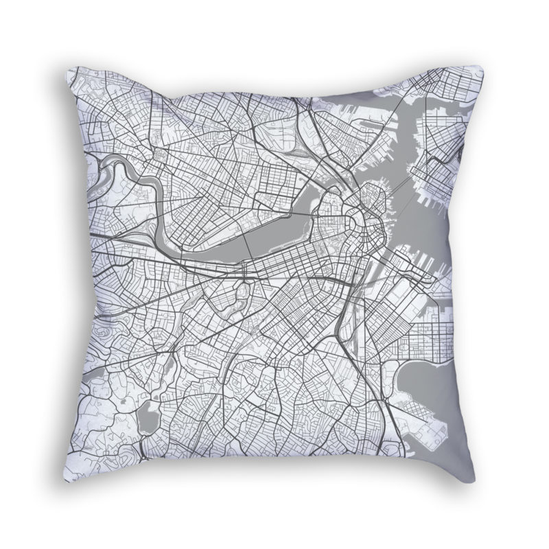 Boston Massachusetts City Map Art Decorative Throw Pillow