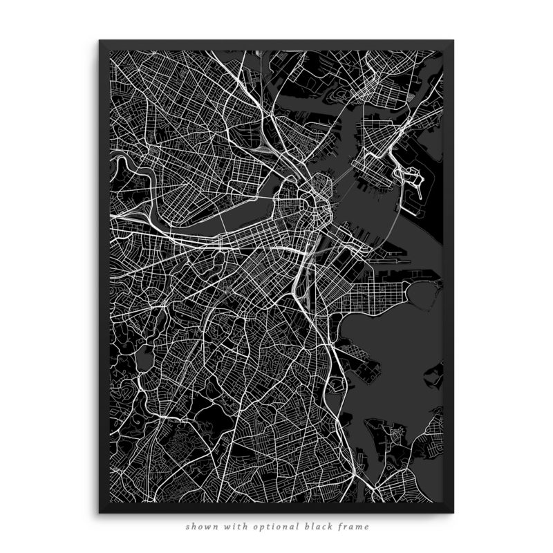 Boston MA City Street Map Black Poster