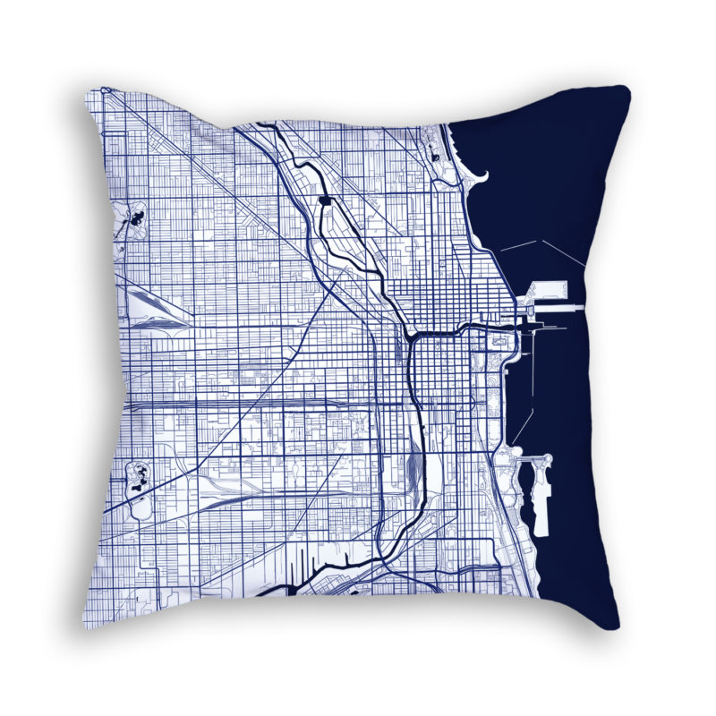 Chicago Illinois City Map Art Decorative Throw Pillow