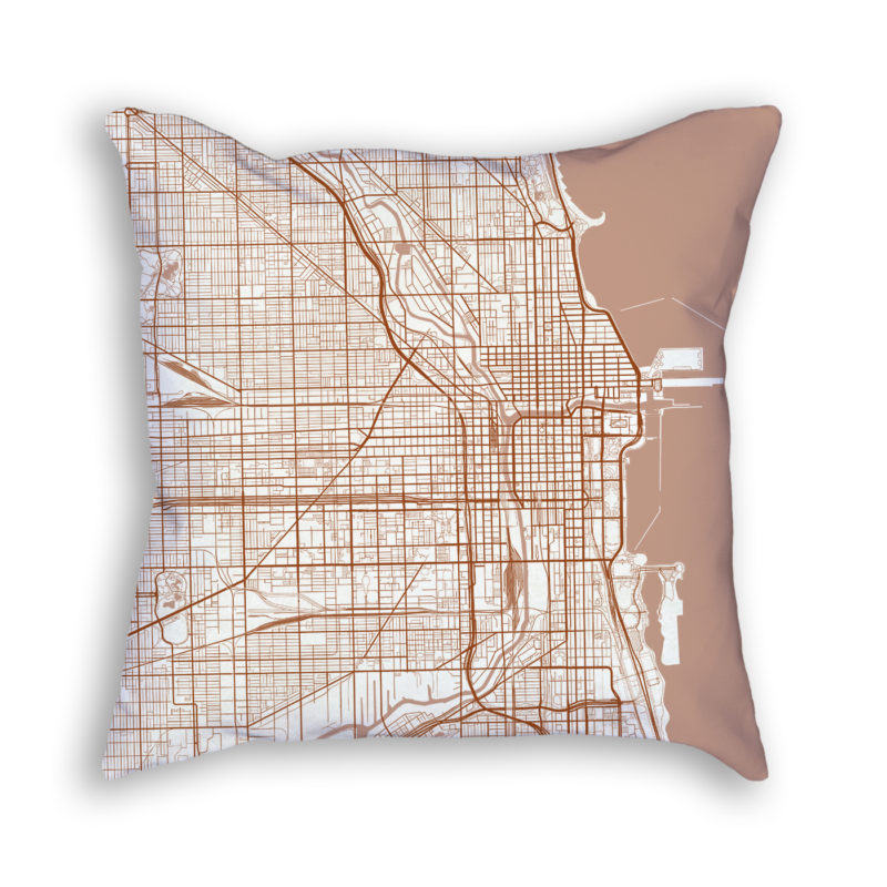 Chicago Illinois City Map Art Decorative Throw Pillow