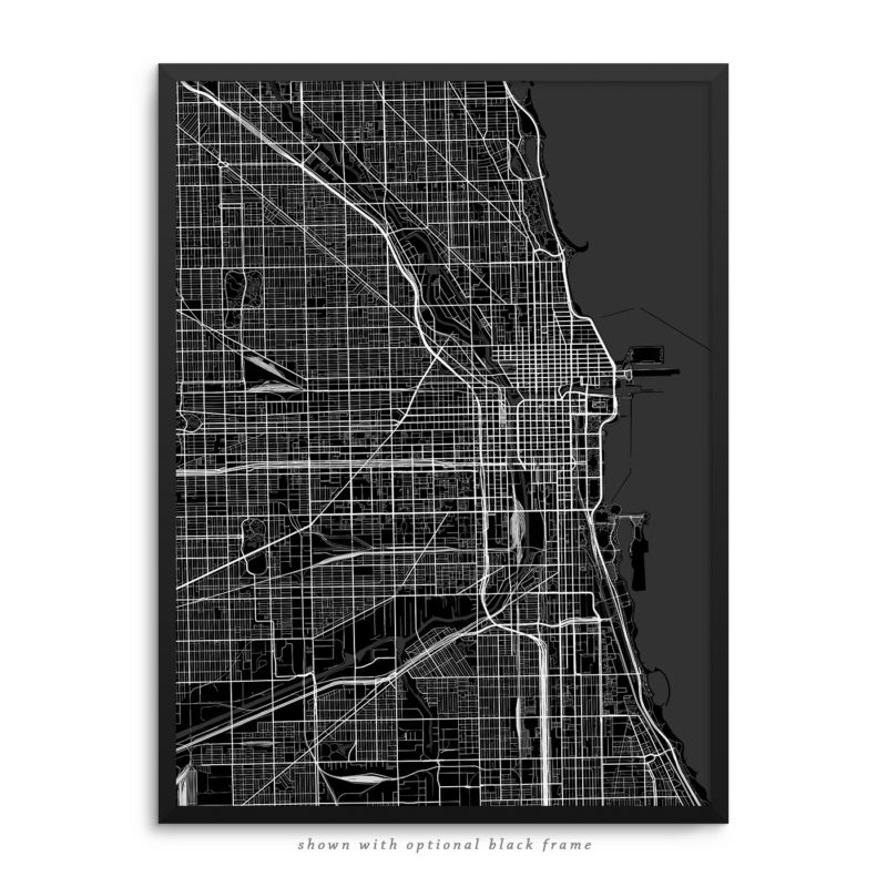 Chicago IL City Street Map Black Poster