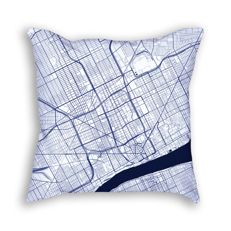 Detroit Michigan City Map Art Decorative Throw Pillow