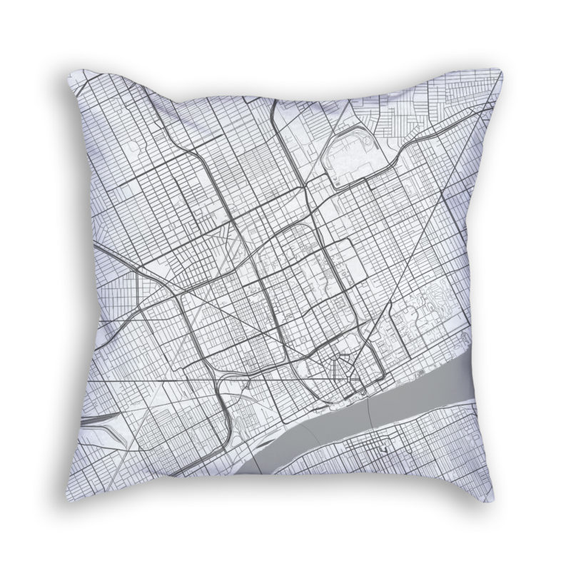 Detroit Michigan City Map Art Decorative Throw Pillow