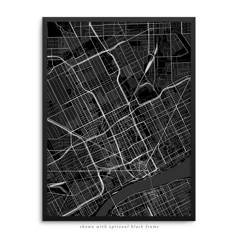 Detroit MI City Street Map Black Poster