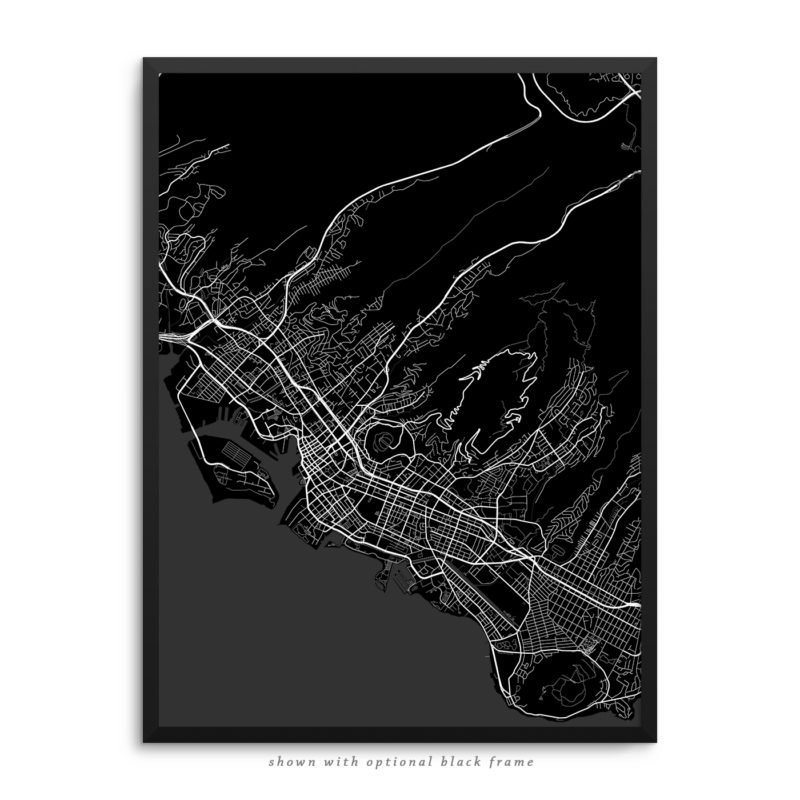 Honolulu HI City Street Map Black Poster