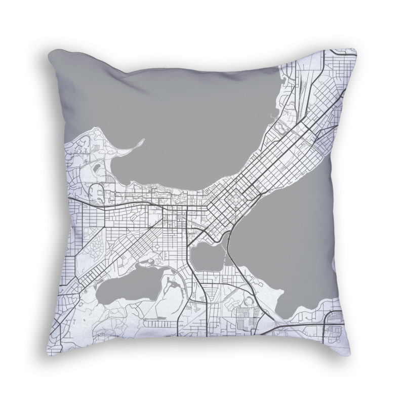 Madison Wisconsin City Map Art Decorative Throw Pillow