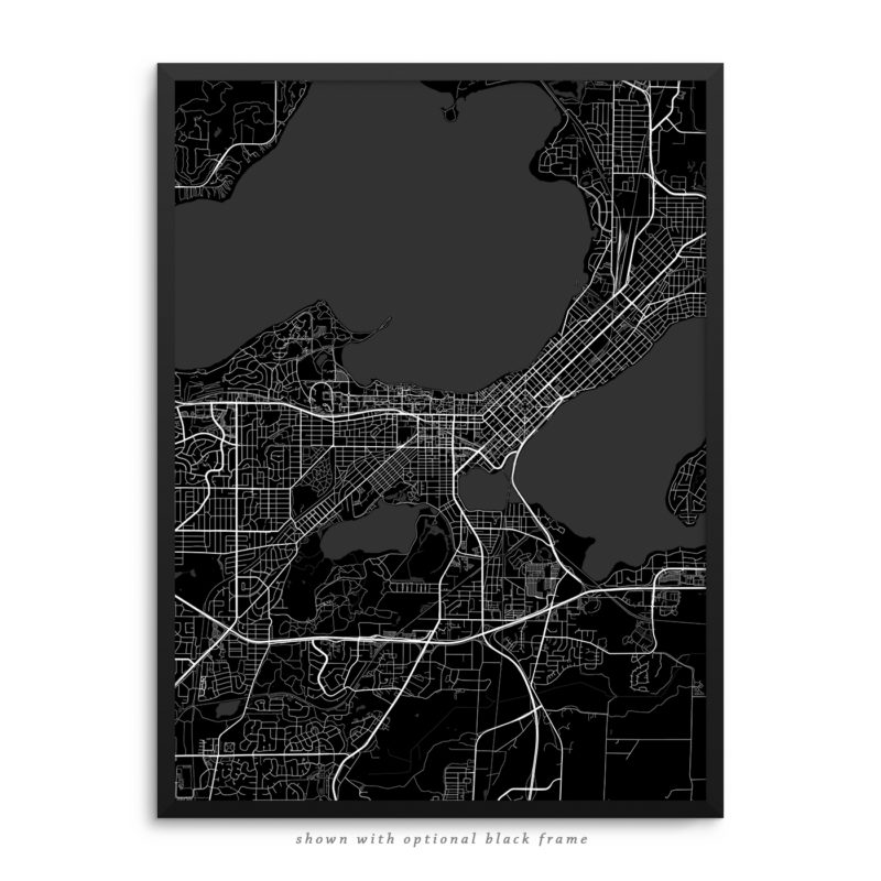 Madison WI City Street Map Black Poster