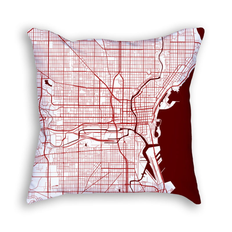 Milwaukee Wisconsin City Map Art Decorative Throw Pillow