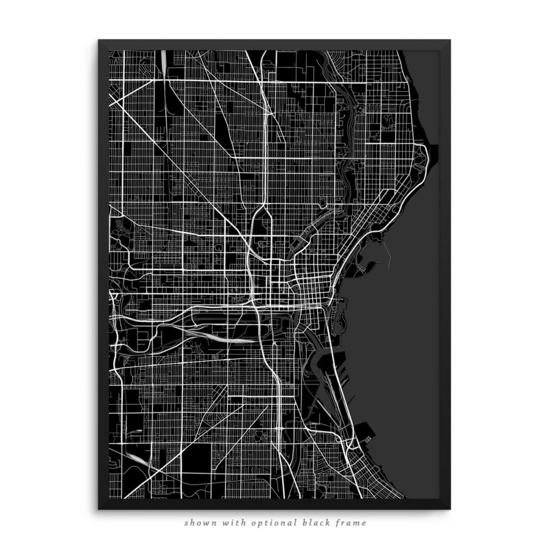 Milwaukee WI City Street Map Black Poster