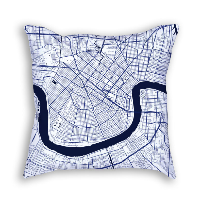 New Orleans Louisiana City Map Art Decorative Throw Pillow