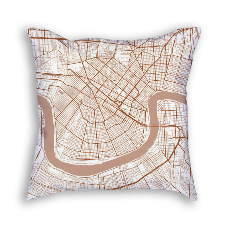 New Orleans Louisiana City Map Art Decorative Throw Pillow