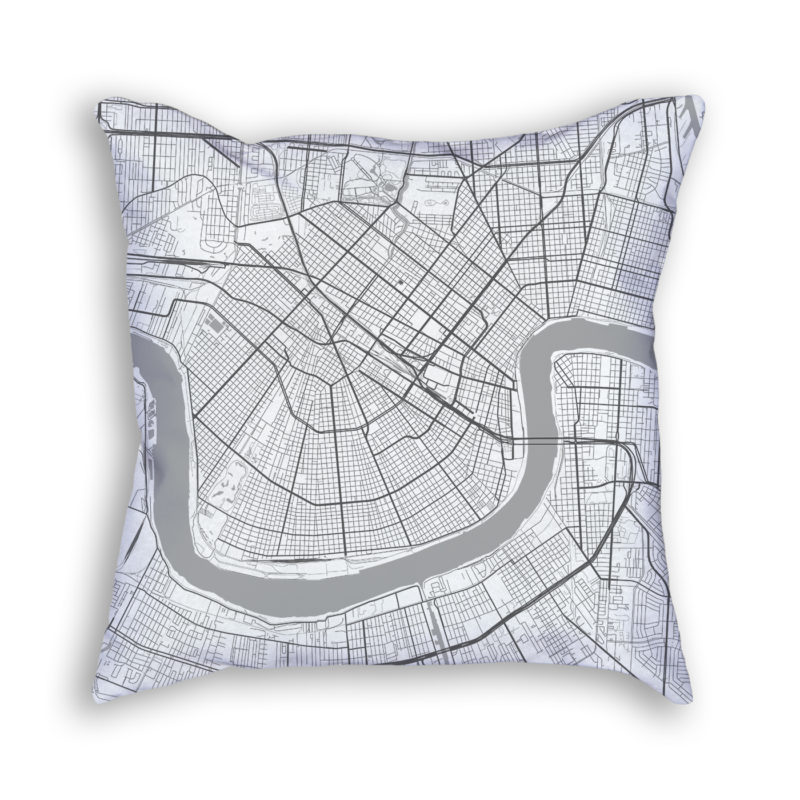 New Orleans Louisiana City Map Art Decorative Throw Pillow