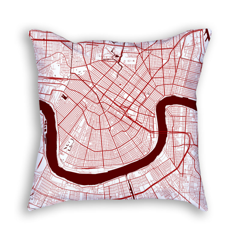 New Orleans Louisiana City Map Art Decorative Throw Pillow