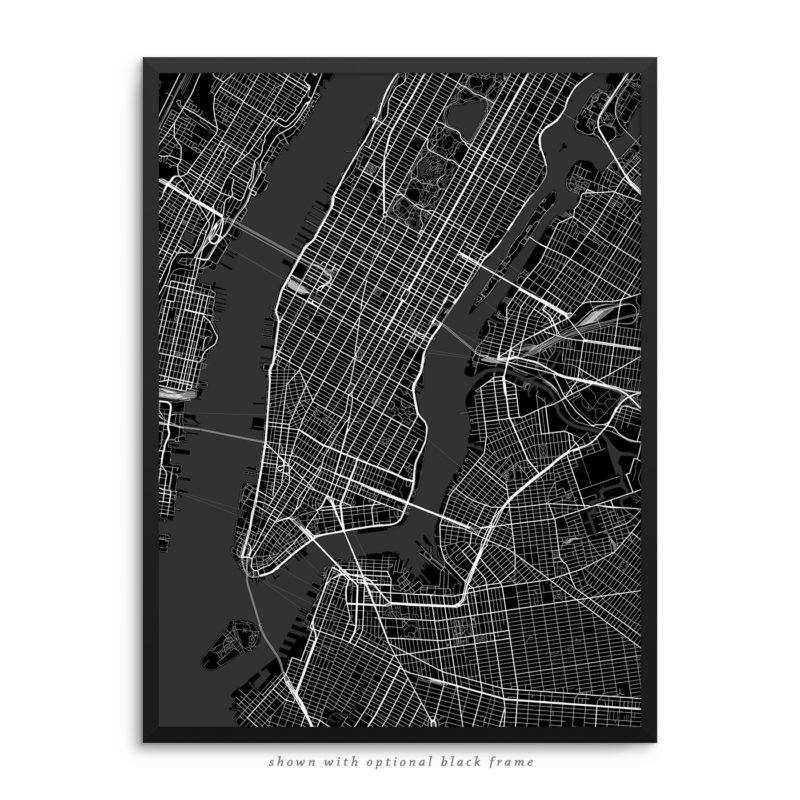 New York City NY City Street Map Black Poster