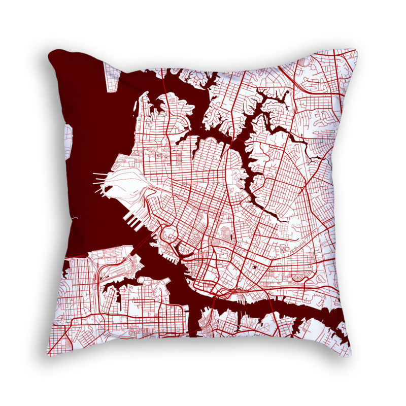 Norfolk Virginia City Map Art Decorative Throw Pillow