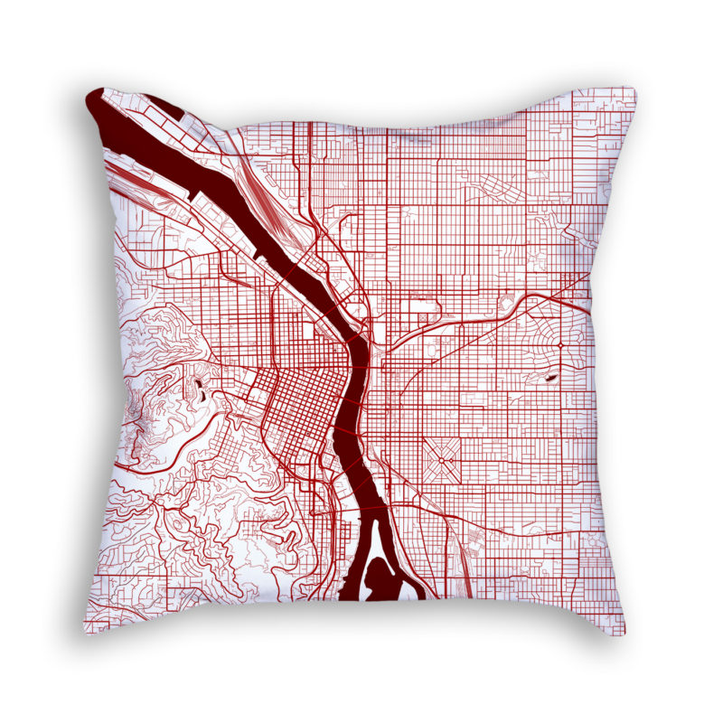 Portland Oregon City Map Art Decorative Throw Pillow