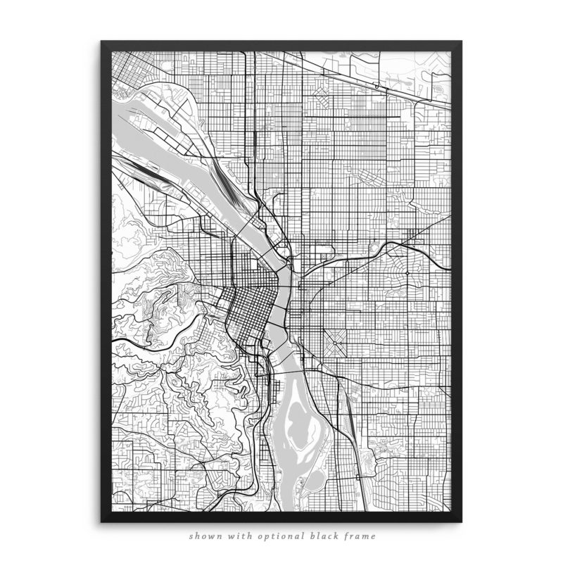 Portland Oregon City Street Map White Poster