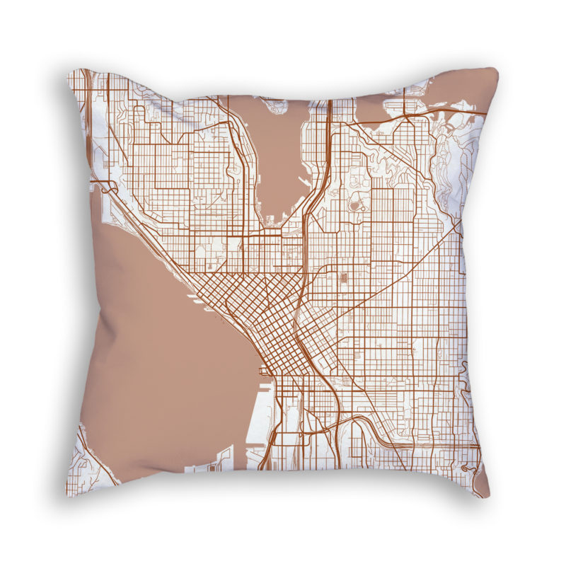 Seattle Washington City Map Art Decorative Throw Pillow