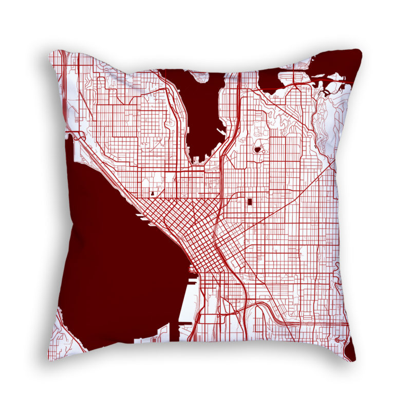 Seattle Washington City Map Art Decorative Throw Pillow