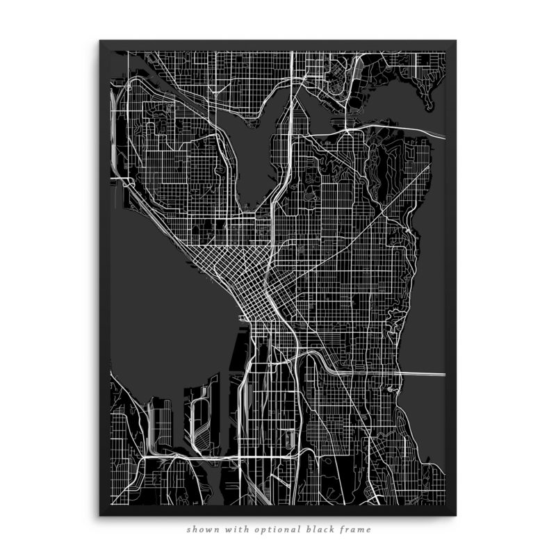 Seattle WA City Street Map Black Poster