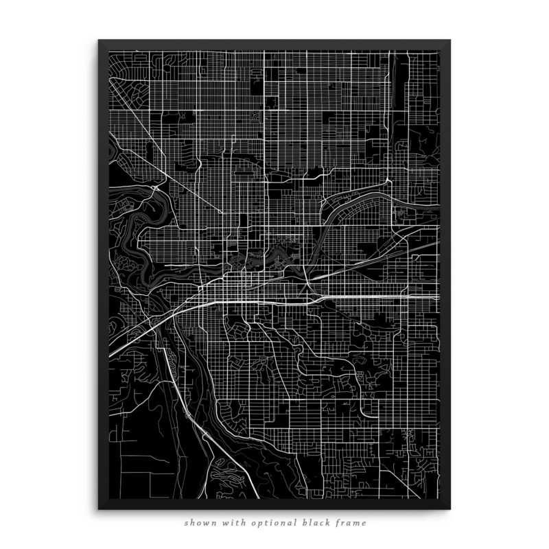 Spokane WA City Street Map Black Poster