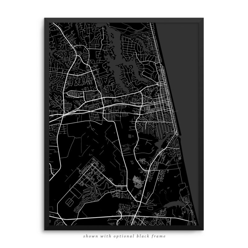 Virginia Beach VA City Street Map Black Poster