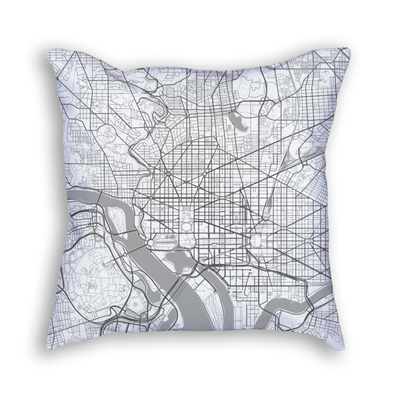Washington DC City Map Art Decorative Throw Pillow