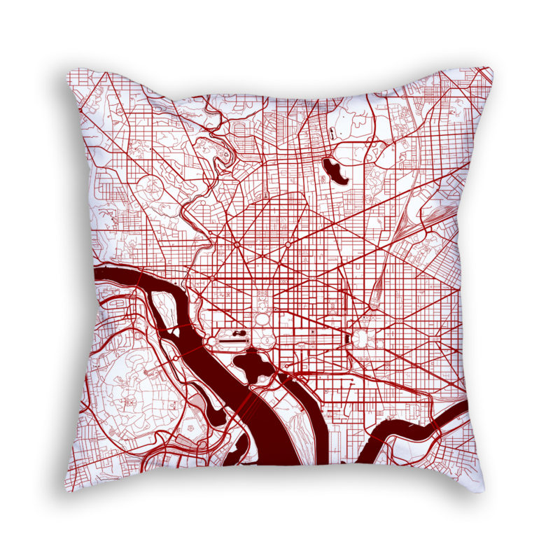 Washington DC City Map Art Decorative Throw Pillow