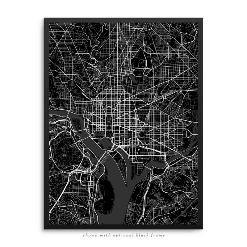 Washington DC City Street Map Black Poster