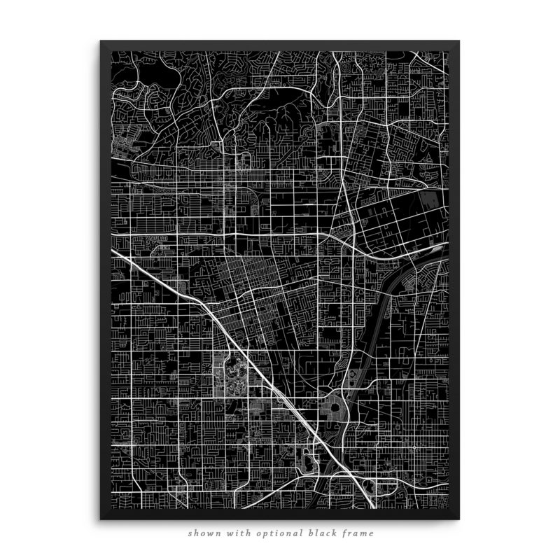 Anaheim CA City Street Map Black Poster