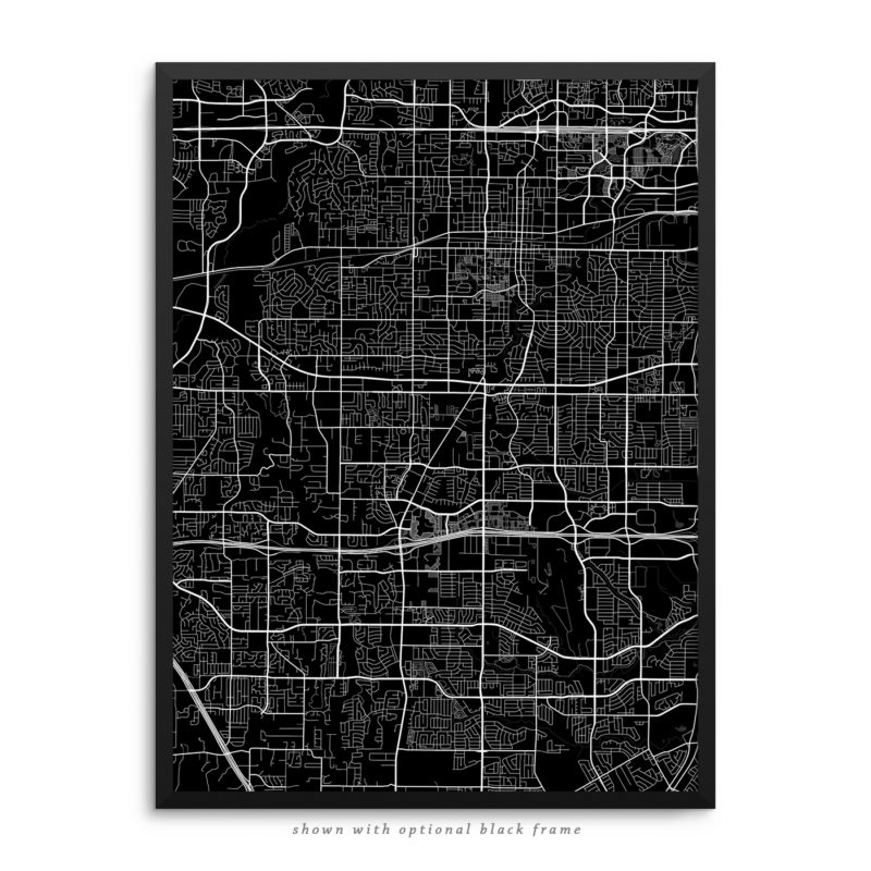 Arlington TX City Street Map Black Poster