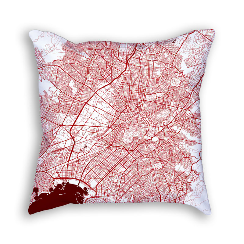 Athens Greece City Map Art Decorative Throw Pillow