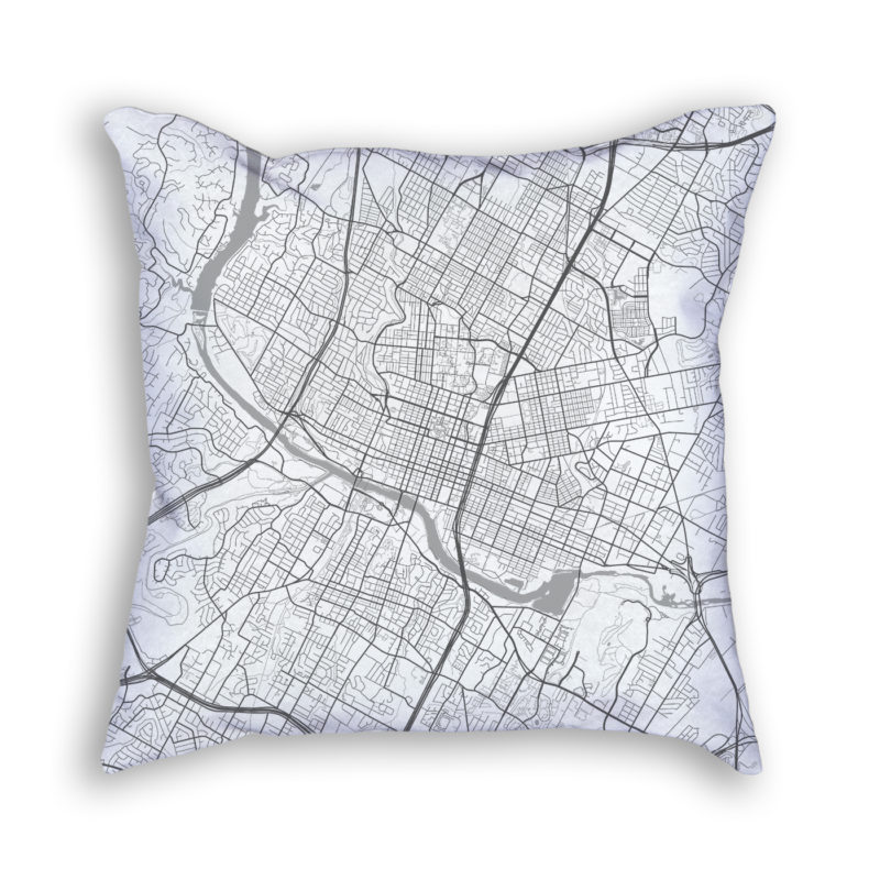 Austin Texas City Map Art Decorative Throw Pillow