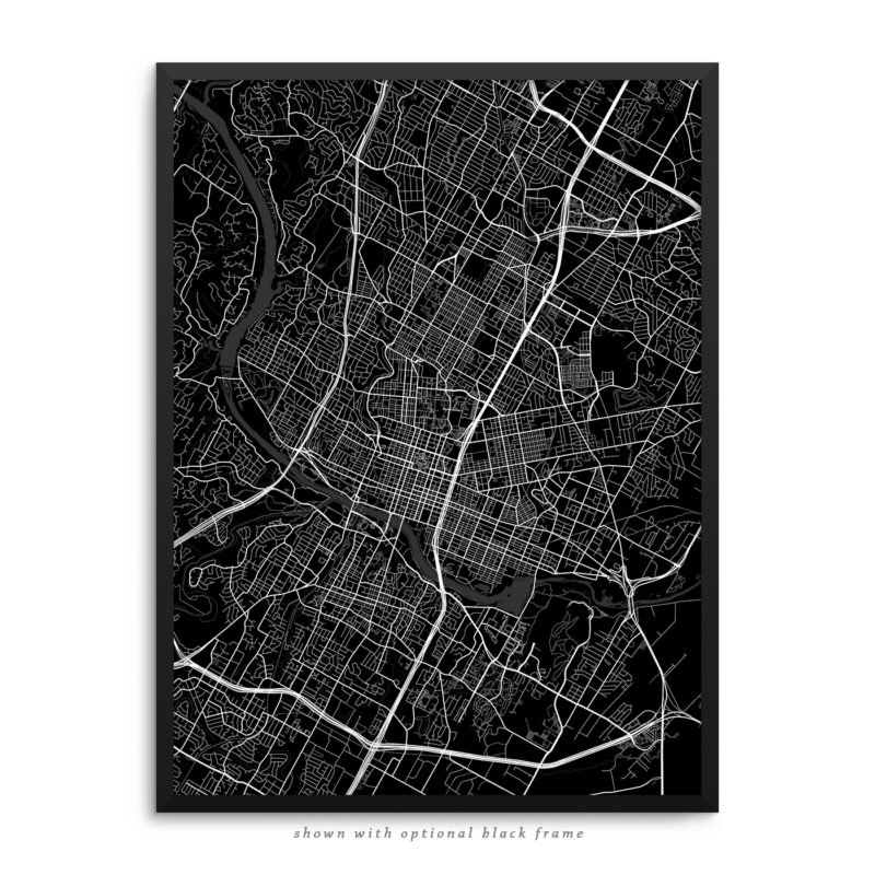 Austin TX City Street Map Black Poster