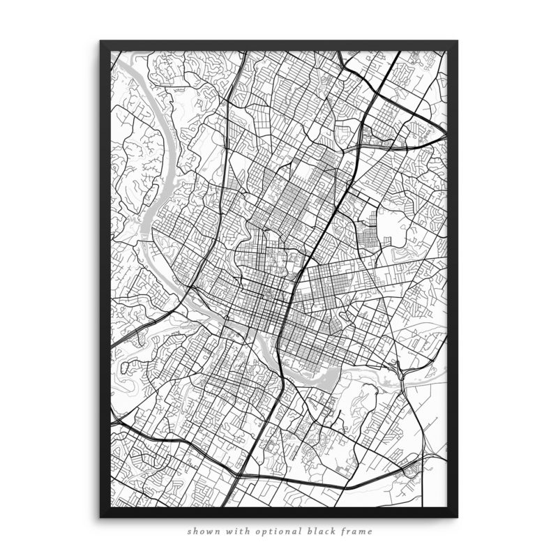 Austin TX City Street Map White Poster