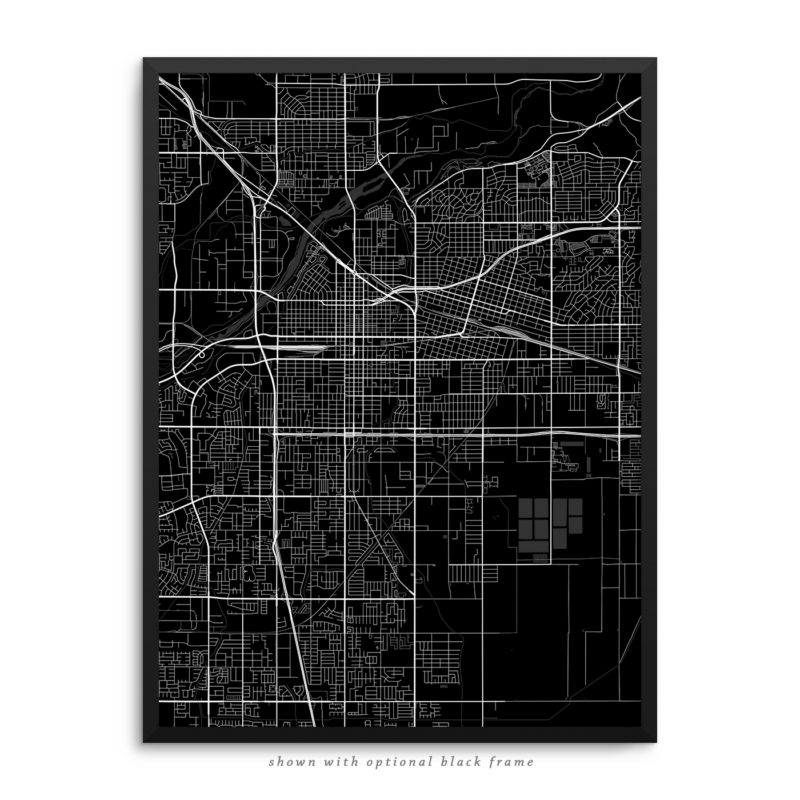 Bakersfield CA City Street Map Black Poster