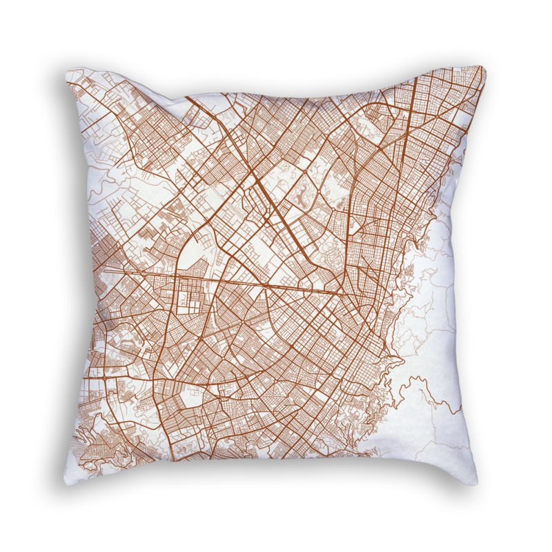 Bogota Colombia City Map Art Decorative Throw Pillow