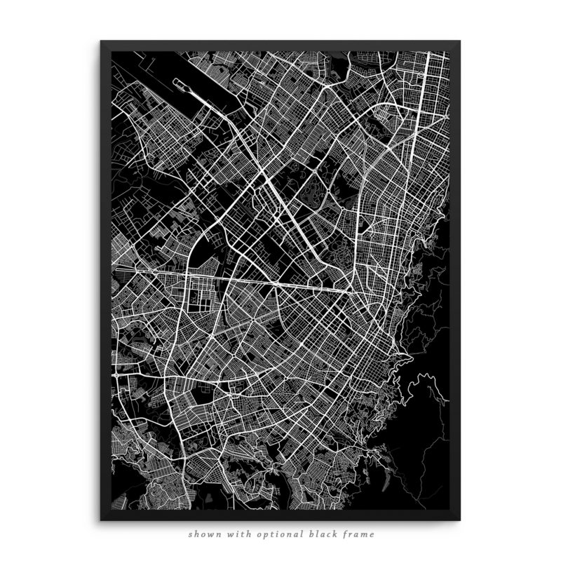 Bogota Colombia City Street Map Black Poster