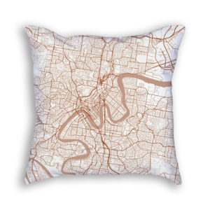 Brisbane Australia City Map Art Decorative Throw Pillow