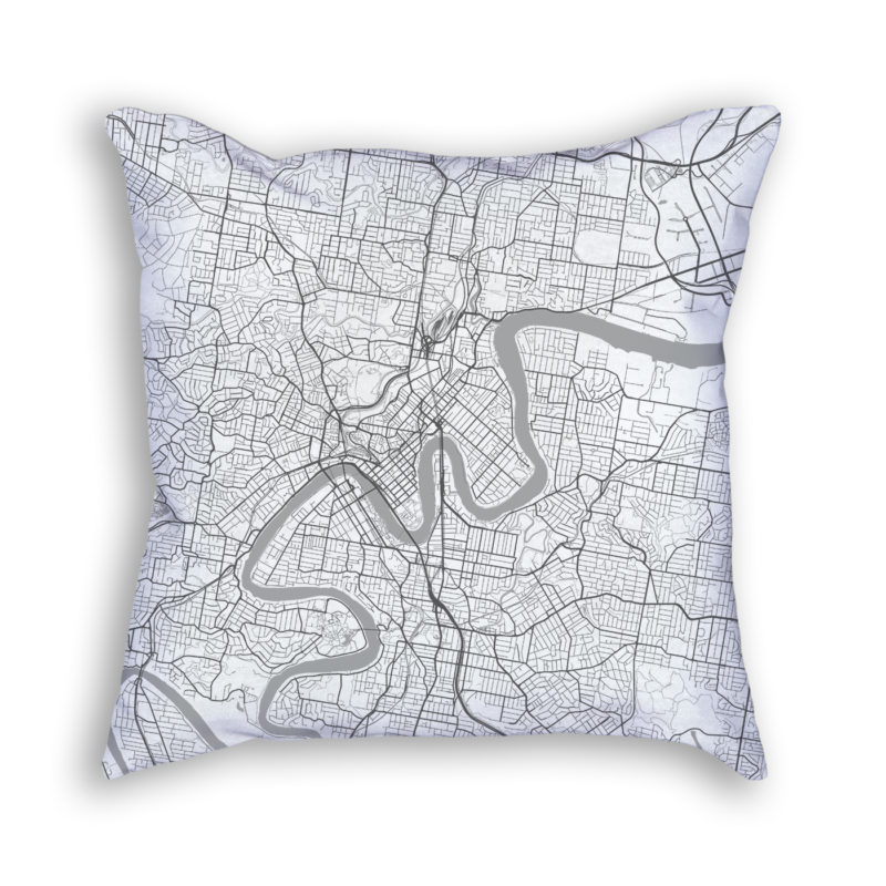 Brisbane Australia City Map Art Decorative Throw Pillow