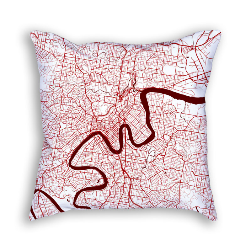 Brisbane Australia City Map Art Decorative Throw Pillow