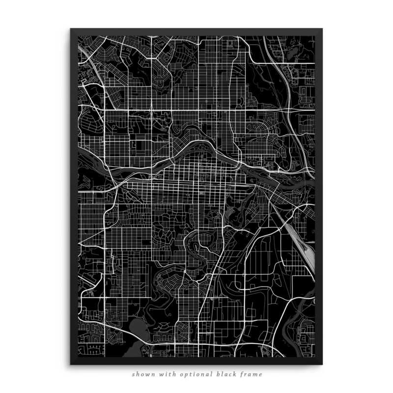 Calgary Canada City Street Map Black Poster