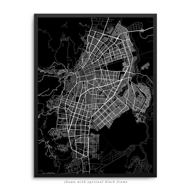 Cali Colombia City Street Map Black Poster