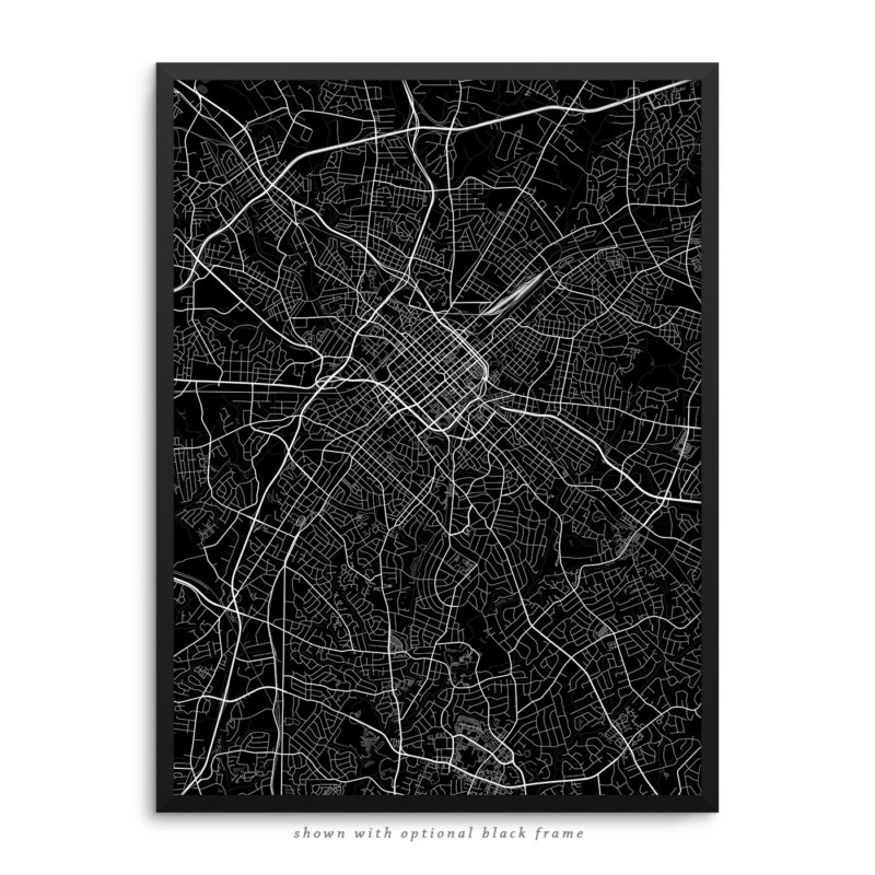 Charlotte NC City Street Map Black Poster